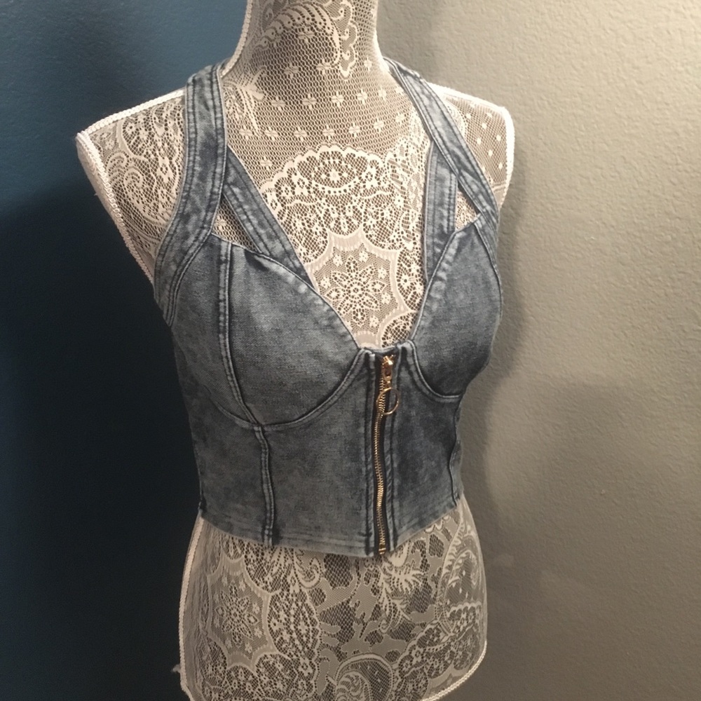 Marilyn Monroe Denim Look Vest w/ Zipper Sz Medium